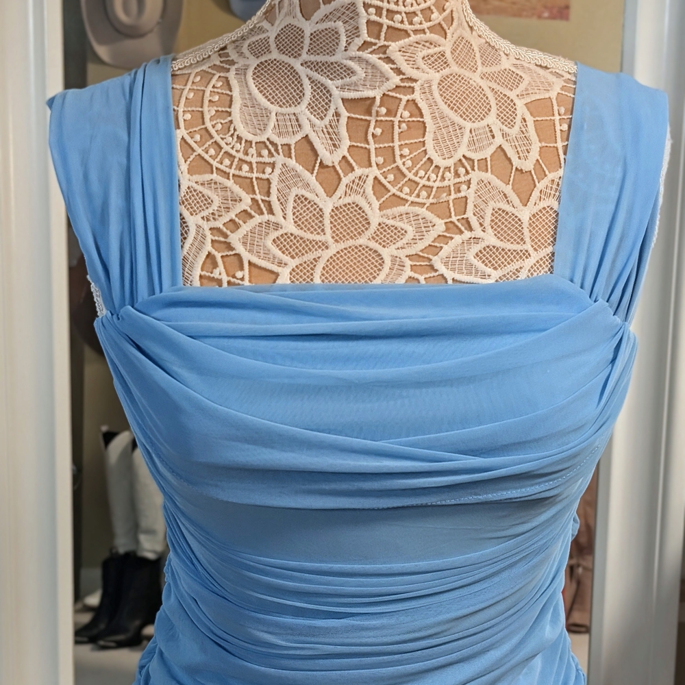 NWT Chic Strapless Blue Wedding Guest Dress Summer 2025 Size Small - Picture 7 of 11